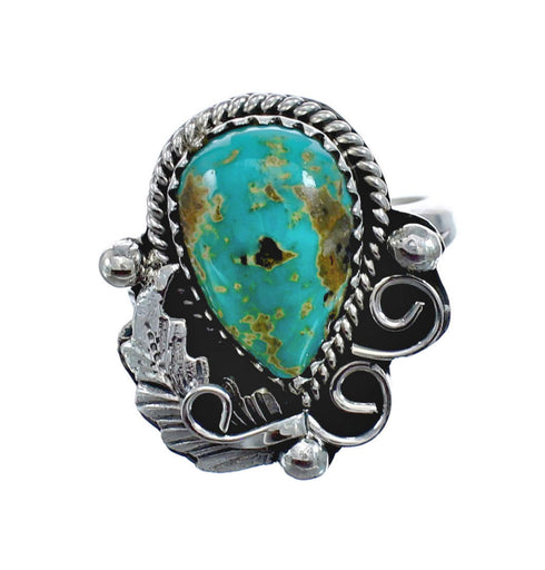 Turquoise Sterling Silver Navajo Leaf Ring Size 6 AX127753